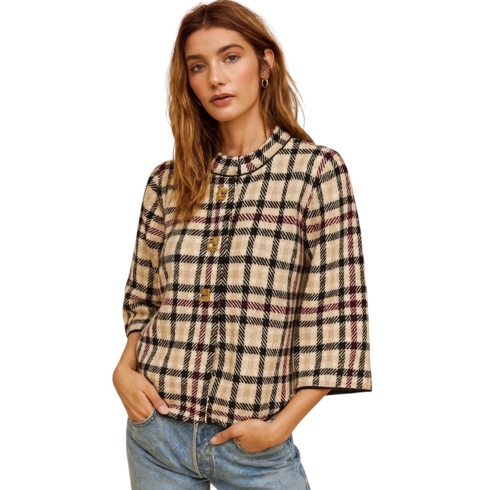 Plaid Snap Closure Cardigan Jacket M NEW
British Heritage-inspired Career